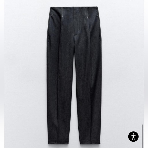 Zara Pants Contrasting Top Stitching Blue Chambray Womens small - Picture 3 of 10